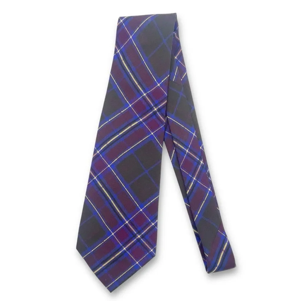Polo Ralph Lauren Silk Tie Sporty Prep Navy Plum Black Plaid Classic Necktie